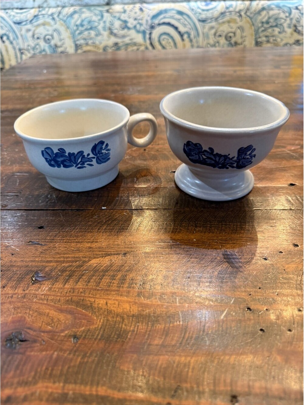 Earthware USA Vintage Blue Floral Ceramic Cup and Pedestal Bowl Set